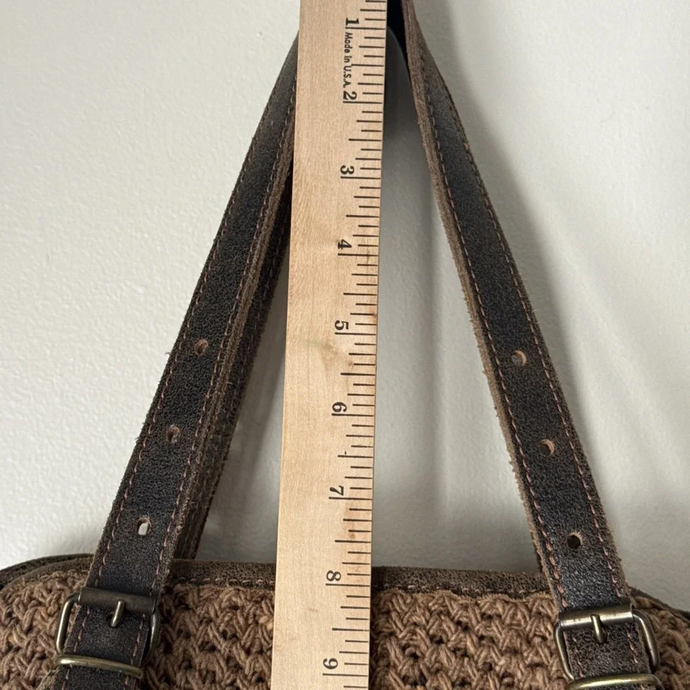 Bonfanti Purse Crochet Wool Knit Handbag Brown Leather Bag Indie‎ Hippie Italy